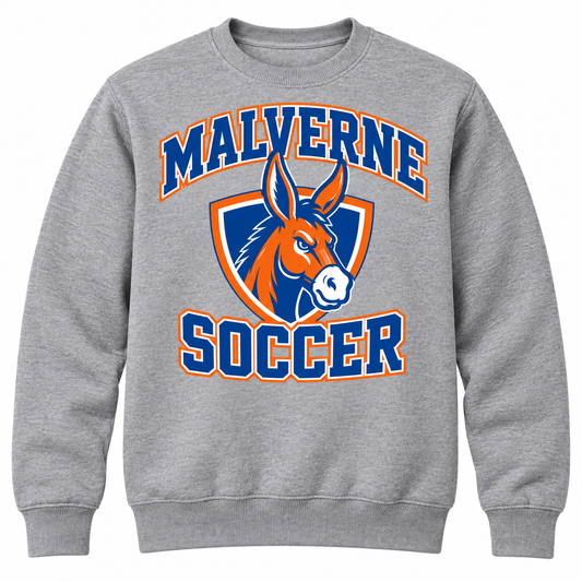 Malverne Soccer Crest Crewneck in Heather Gray