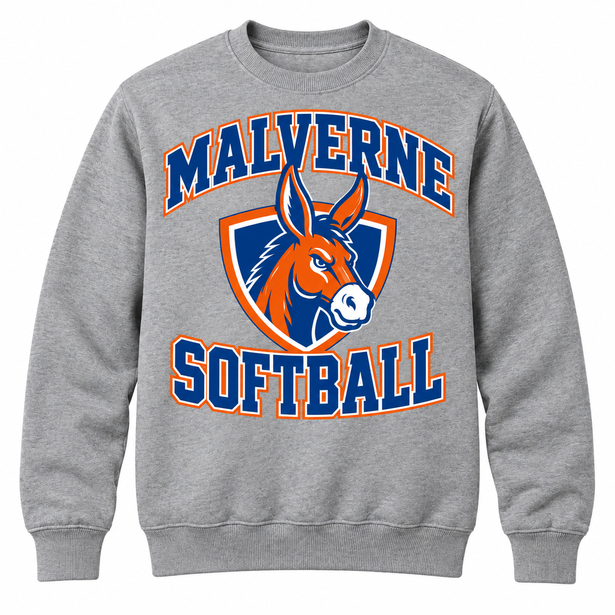 Malverne Softball Crest Crewneck in Heather Gray