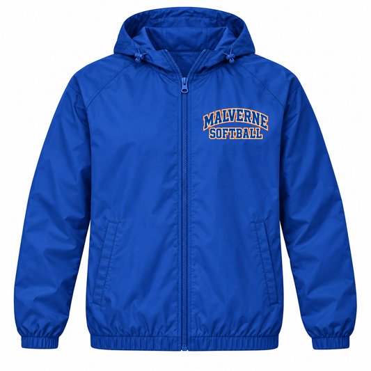 Malverne Softball Full Zip Windbreaker in Royal Blue