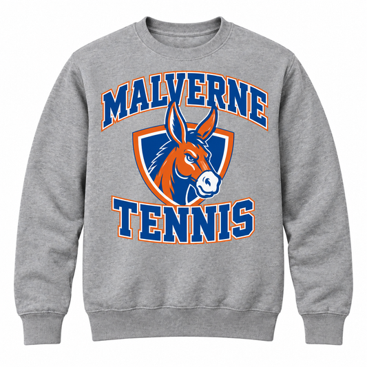 Malverne Tennis Crest Crewneck in Heather Gray