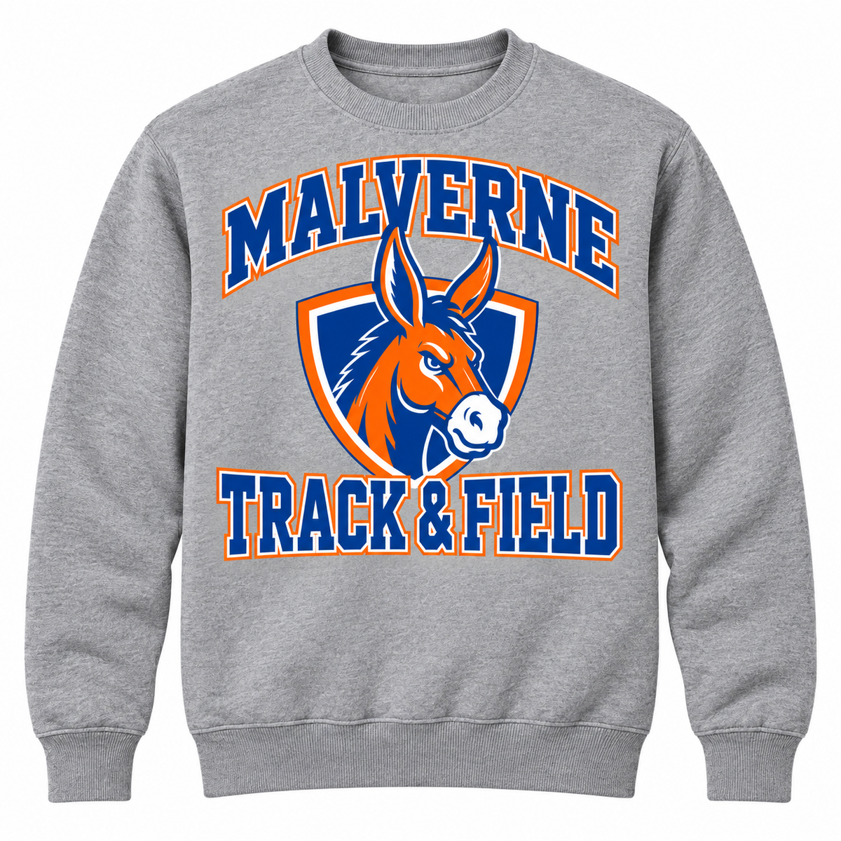 Malverne Track & Field Crest Crewneck in Heather Gray