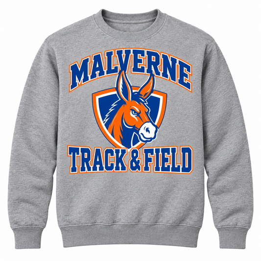Malverne Track & Field Crest Crewneck in Heather Gray