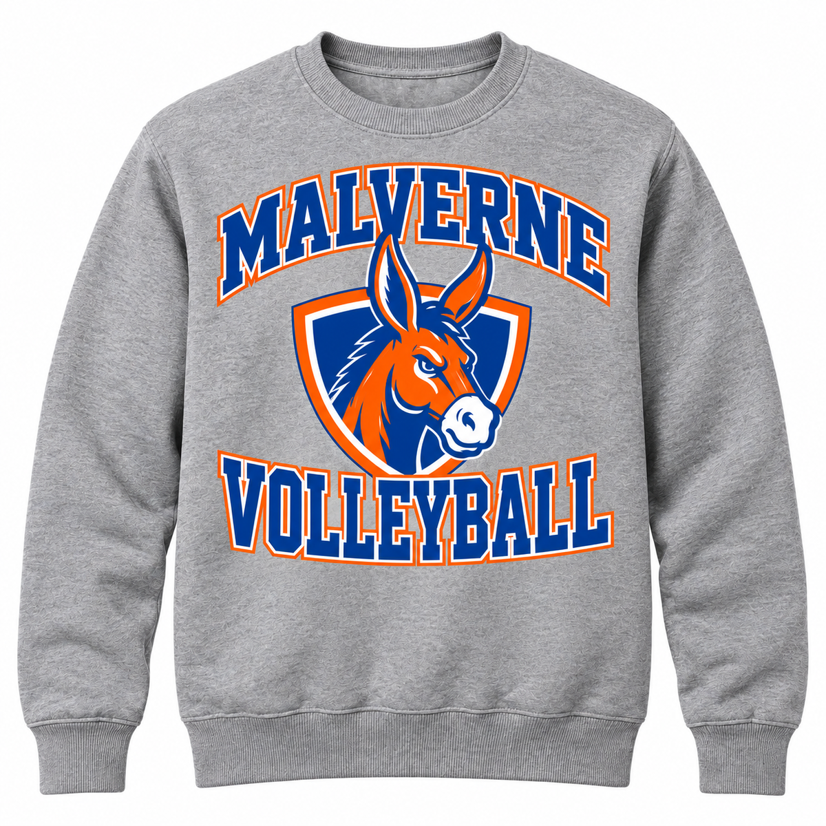 Malverne Volleyball Crest Crewneck in Heather Gray