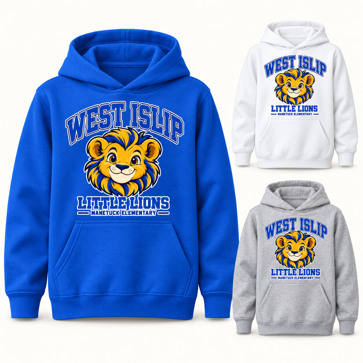 Manetuck Boys Little Lions Youth Hoodie — Royal, White, Sport Grey