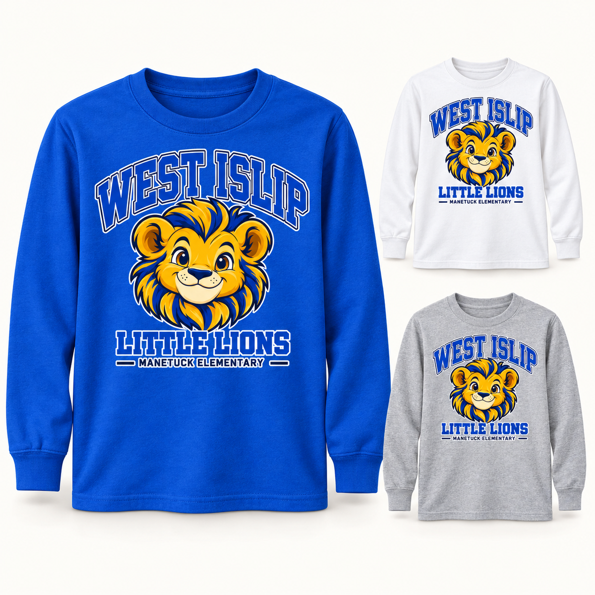 Manetuck Boys Little Lions Youth Long Sleeve — Royal, White, Sport Grey