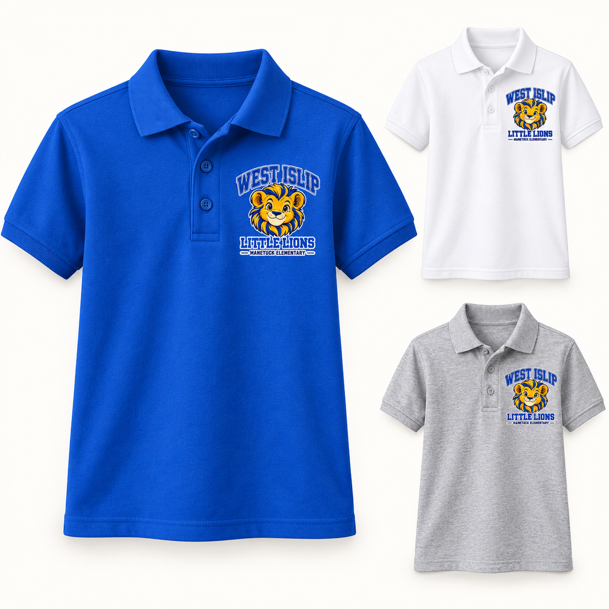 Manetuck Boys Little Lions Youth Polo — Royal, White, Athletic Heather