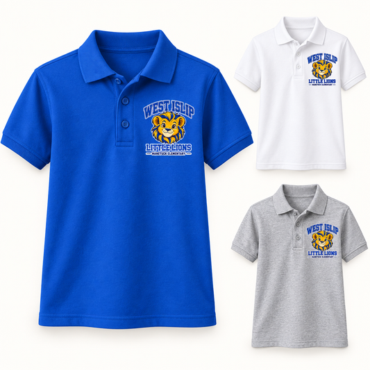 Manetuck Boys Little Lions Youth Polo — Royal, White, Athletic Heather