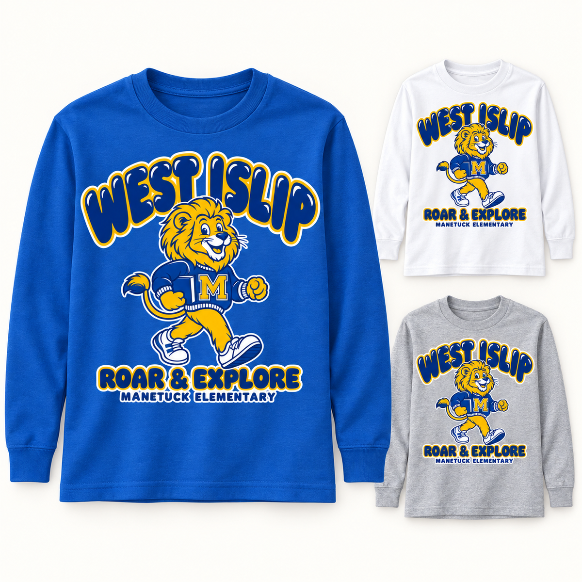 Manetuck Boys Roar & Explore Youth Long Sleeve — Royal, White, Sport Grey