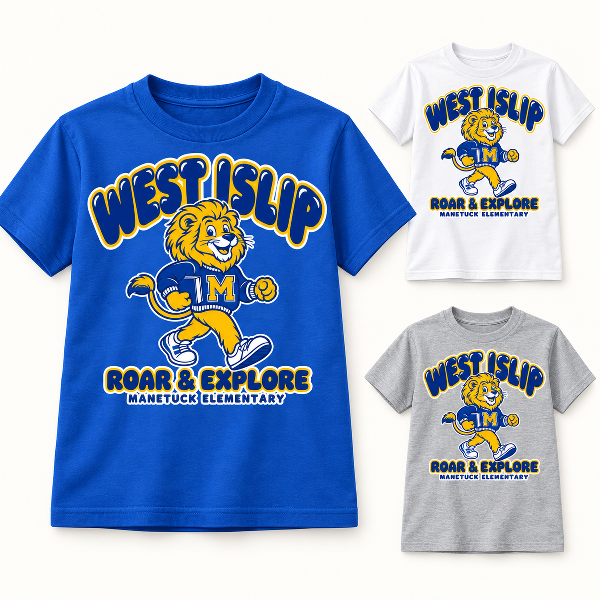 Manetuck Boys Roar & Explore Youth T-Shirt — Royal, White, Sport Grey
