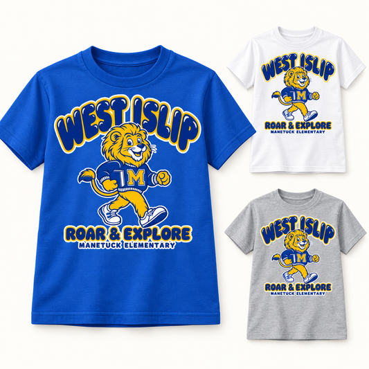 Manetuck Boys Roar & Explore Youth T-Shirt — Royal, White, Sport Grey