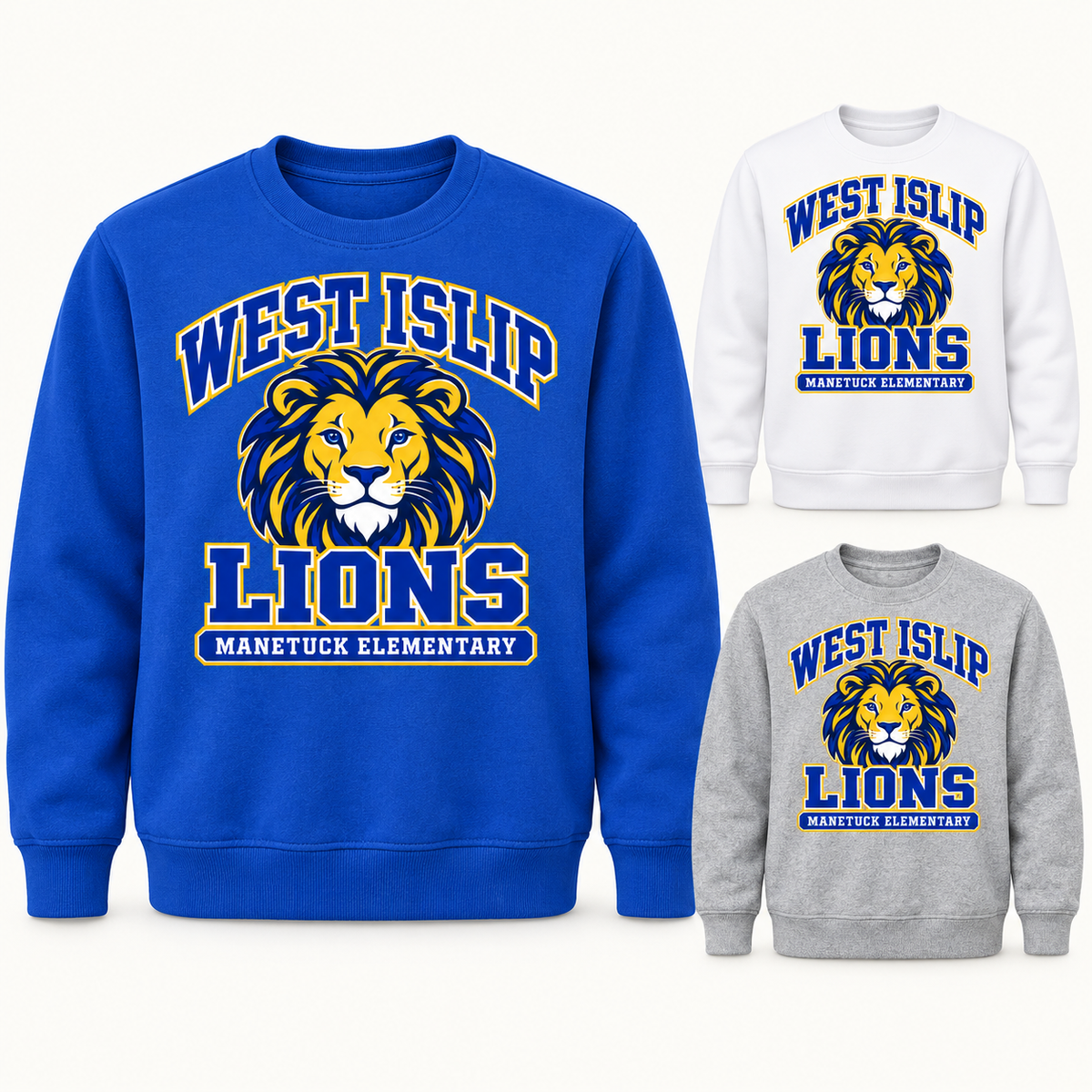Manetuck Boys Varsity Pride Youth Crewneck — Royal, White, Sport Grey
