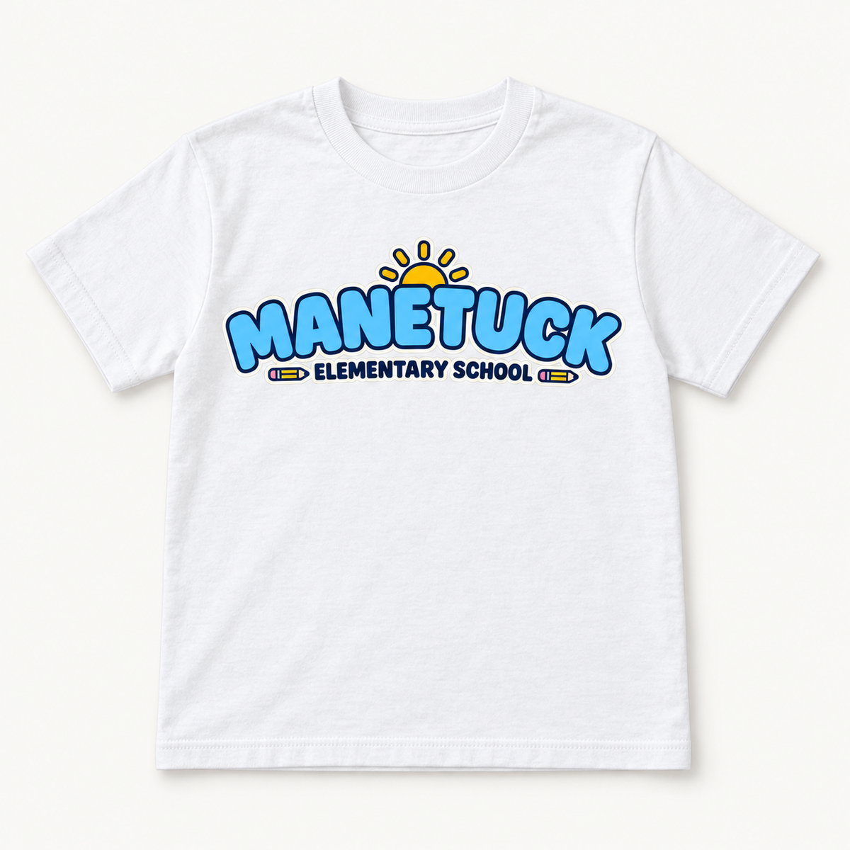 Manetuck Elementary School youth tee in White, front school graphic