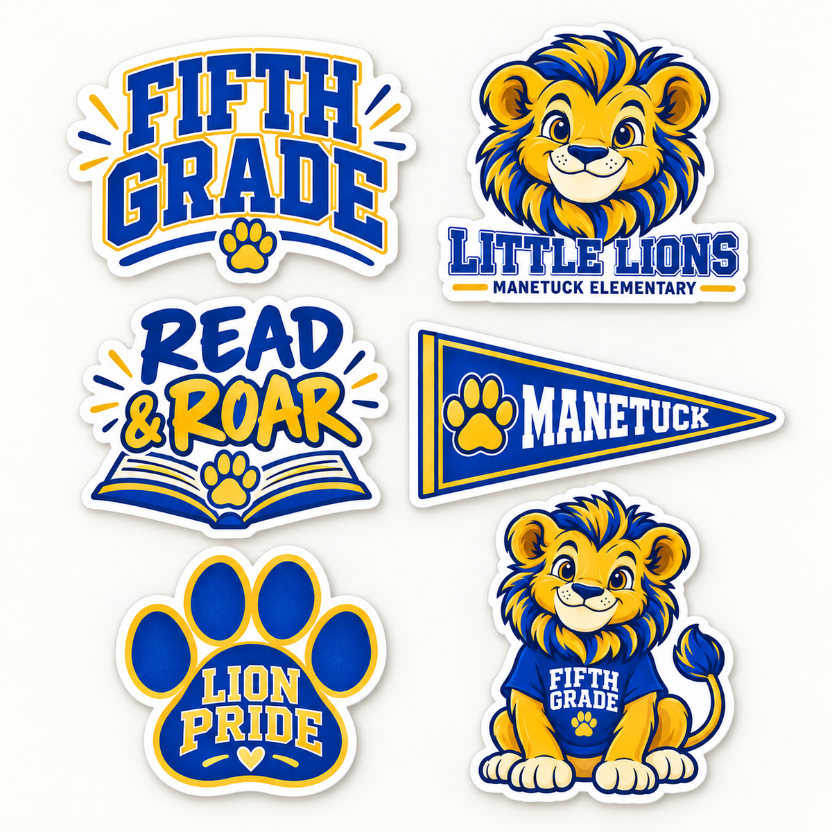 Manetuck Fifth Grade Lion Sticker Pack — 6 Stickers — sticker pack