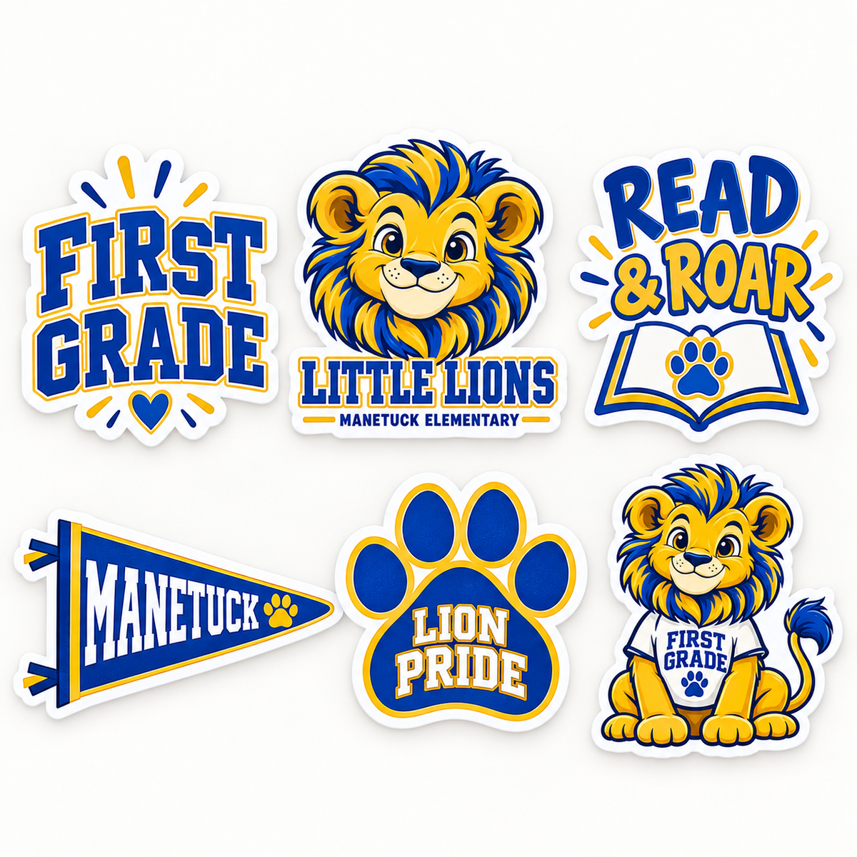 Manetuck First Grade Lion Sticker Pack — 6 Stickers — sticker pack