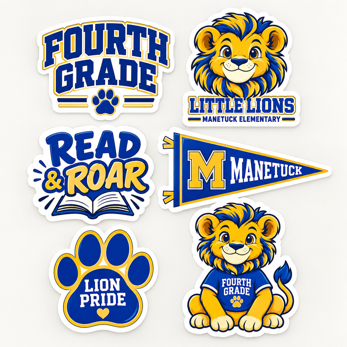 Manetuck Fourth Grade Lion Sticker Pack — 6 Stickers — sticker pack