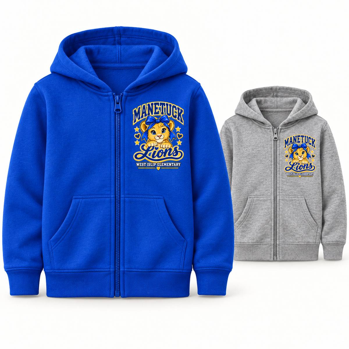Manetuck Girls Lion Pride Zip Hoodie — Royal Blue, Heather Gray