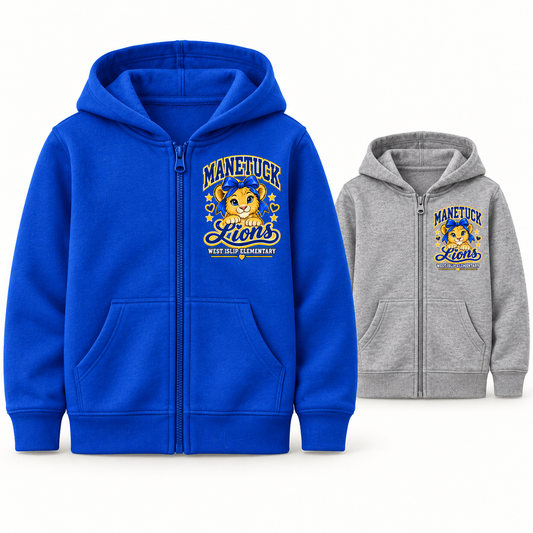 Manetuck Girls Lion Pride Zip Hoodie — Royal Blue, Heather Gray