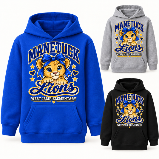Manetuck Girls Little Lions Hoodie — Royal Blue, Heather Gray, Black