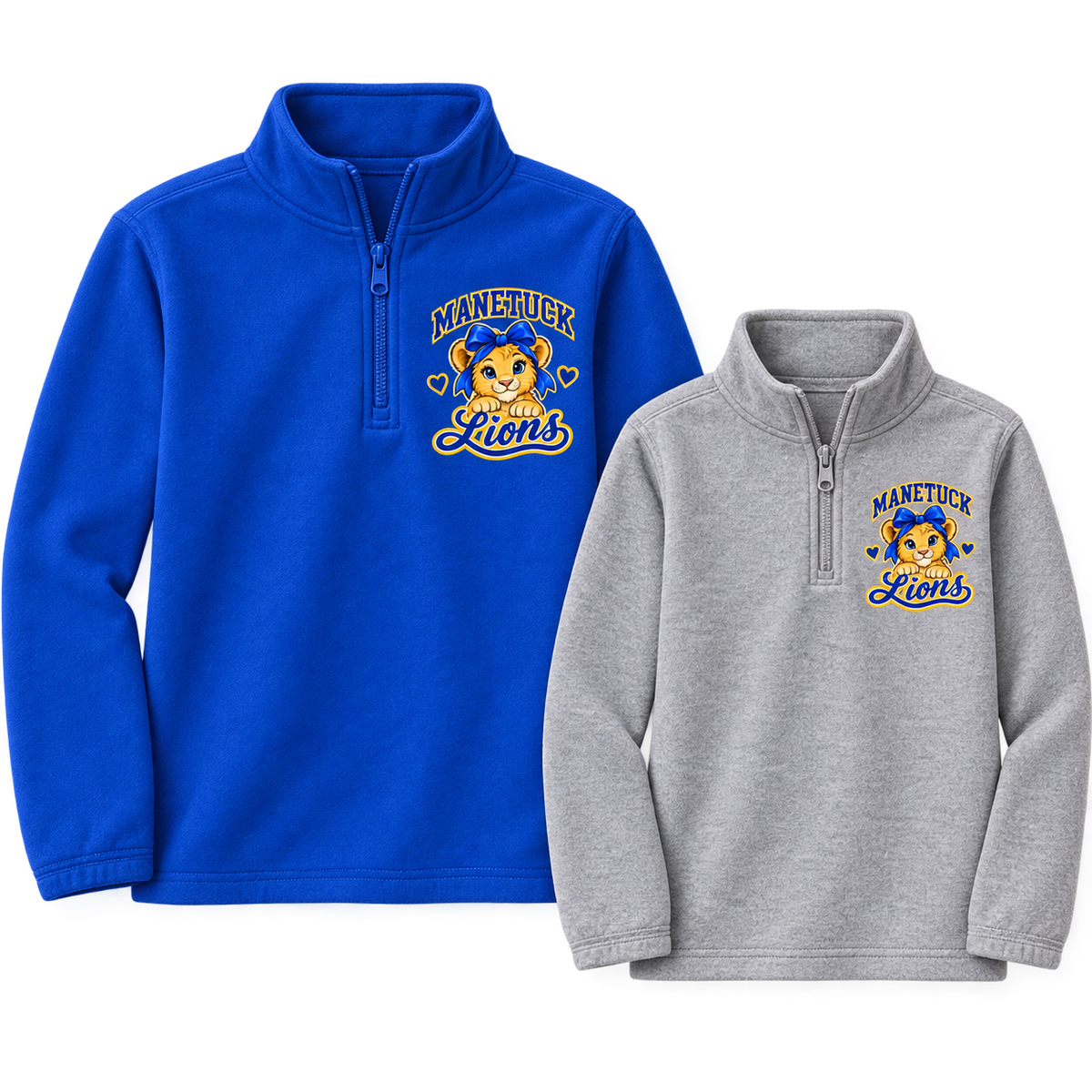 Manetuck Girls Preppy Quarter Zip — Royal Blue, Heather Gray