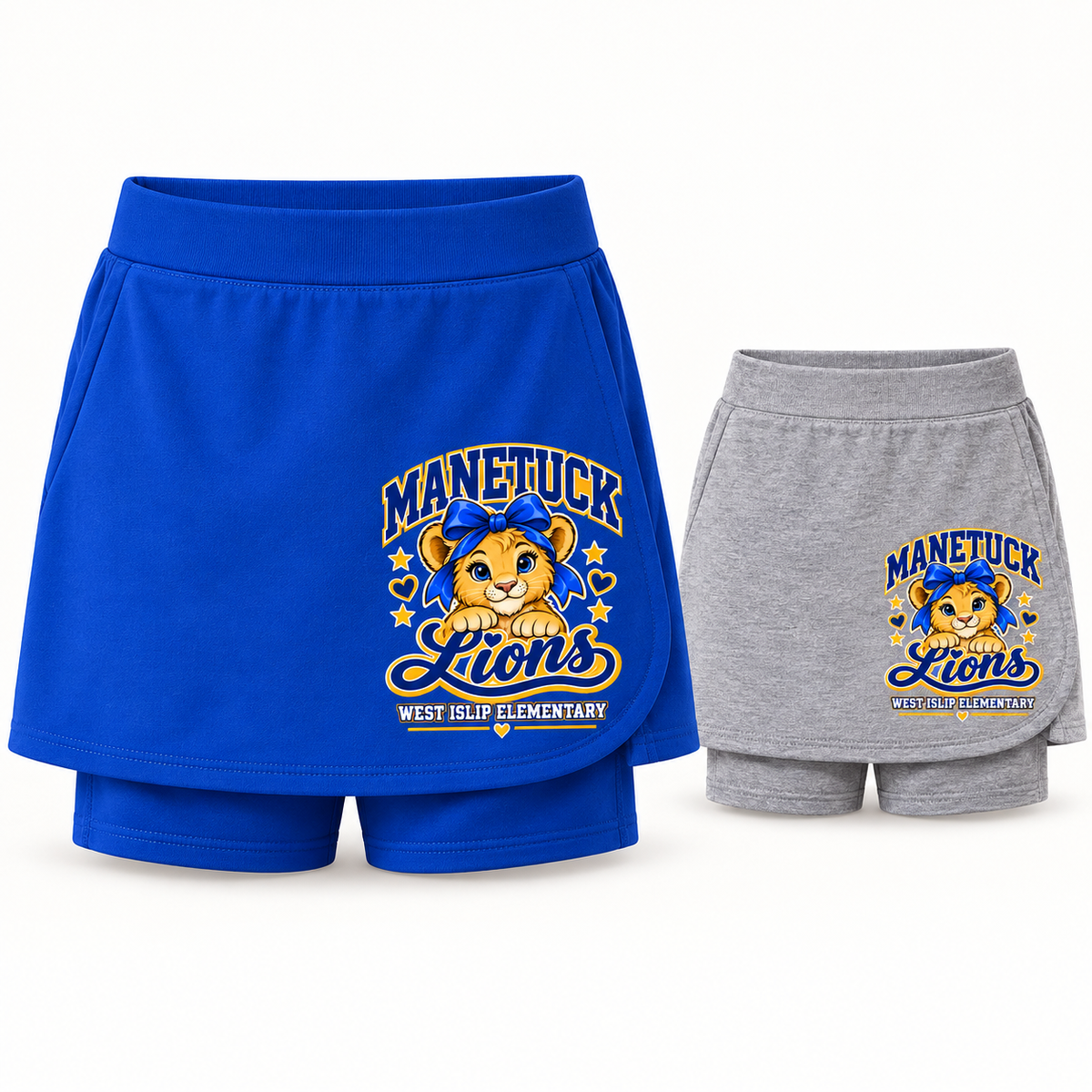 Manetuck Girls Varsity Skort — Royal Blue, Heather Gray