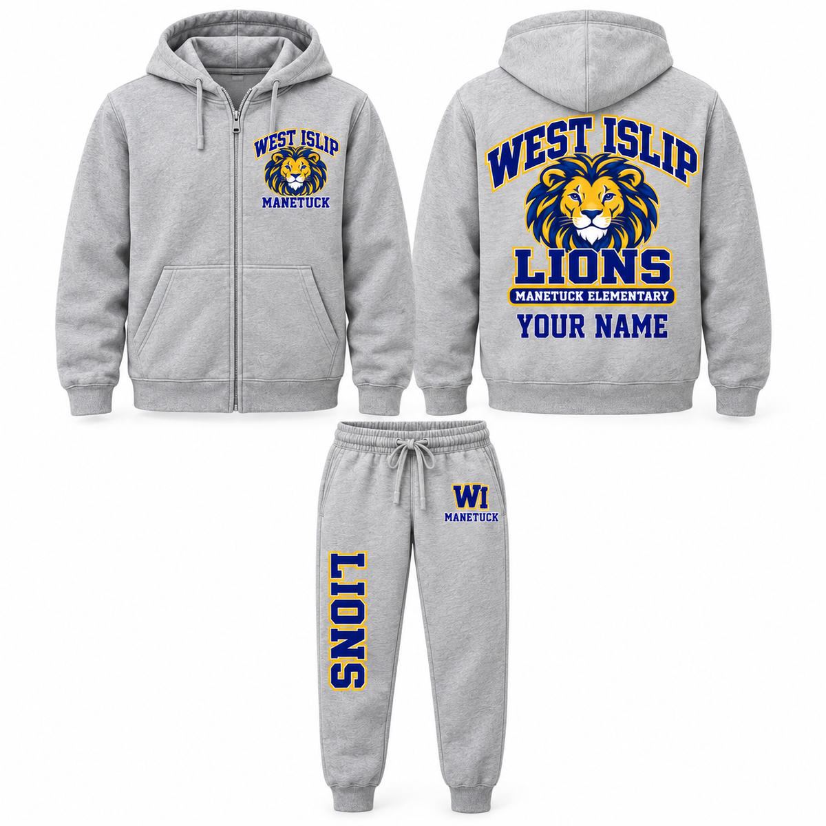 Manetuck Lions Youth Heather Gray Zip-Up & Lions Leg Jogger Set