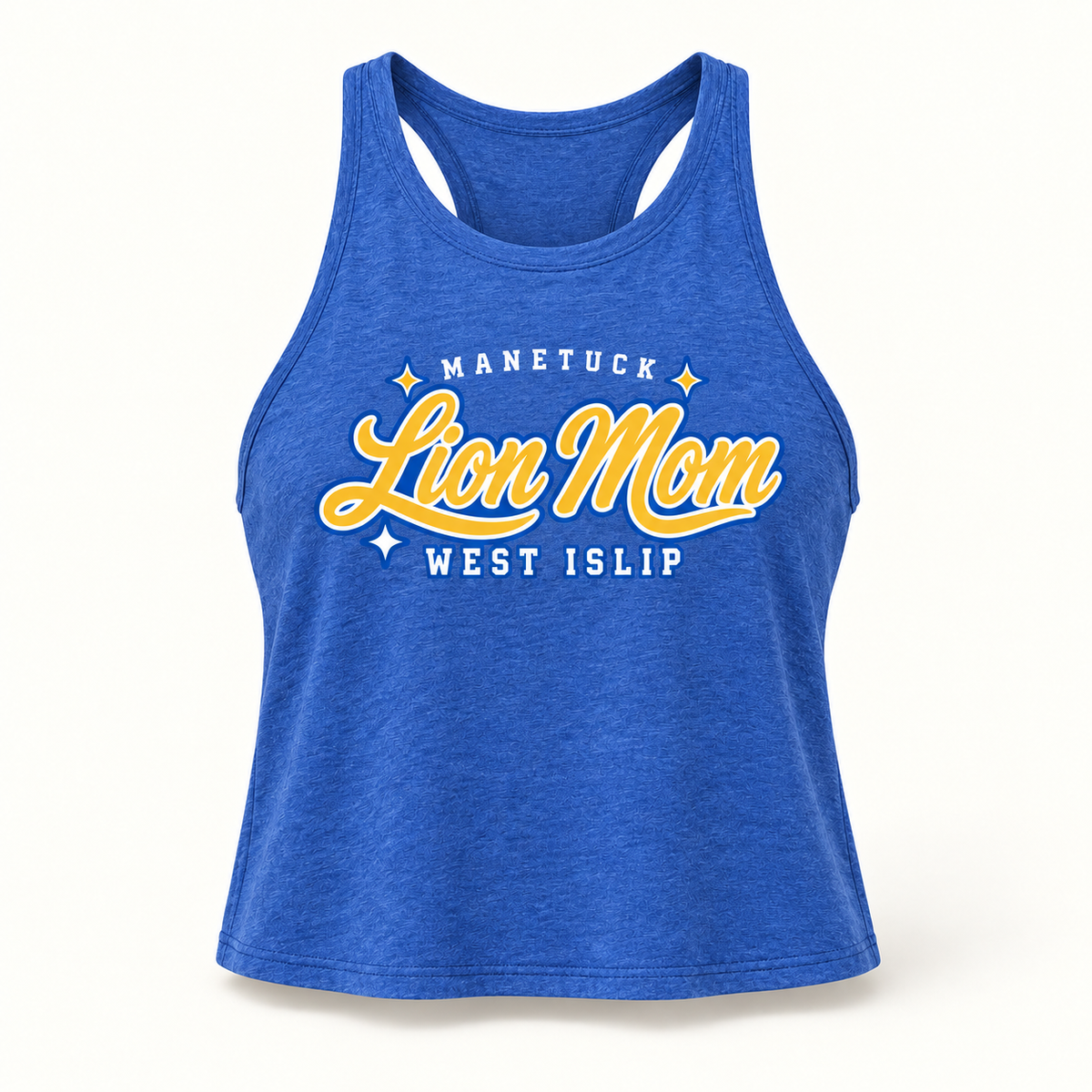 Manetuck Lion Mom Women's Cropped Racerback Tank — Heather True Royal