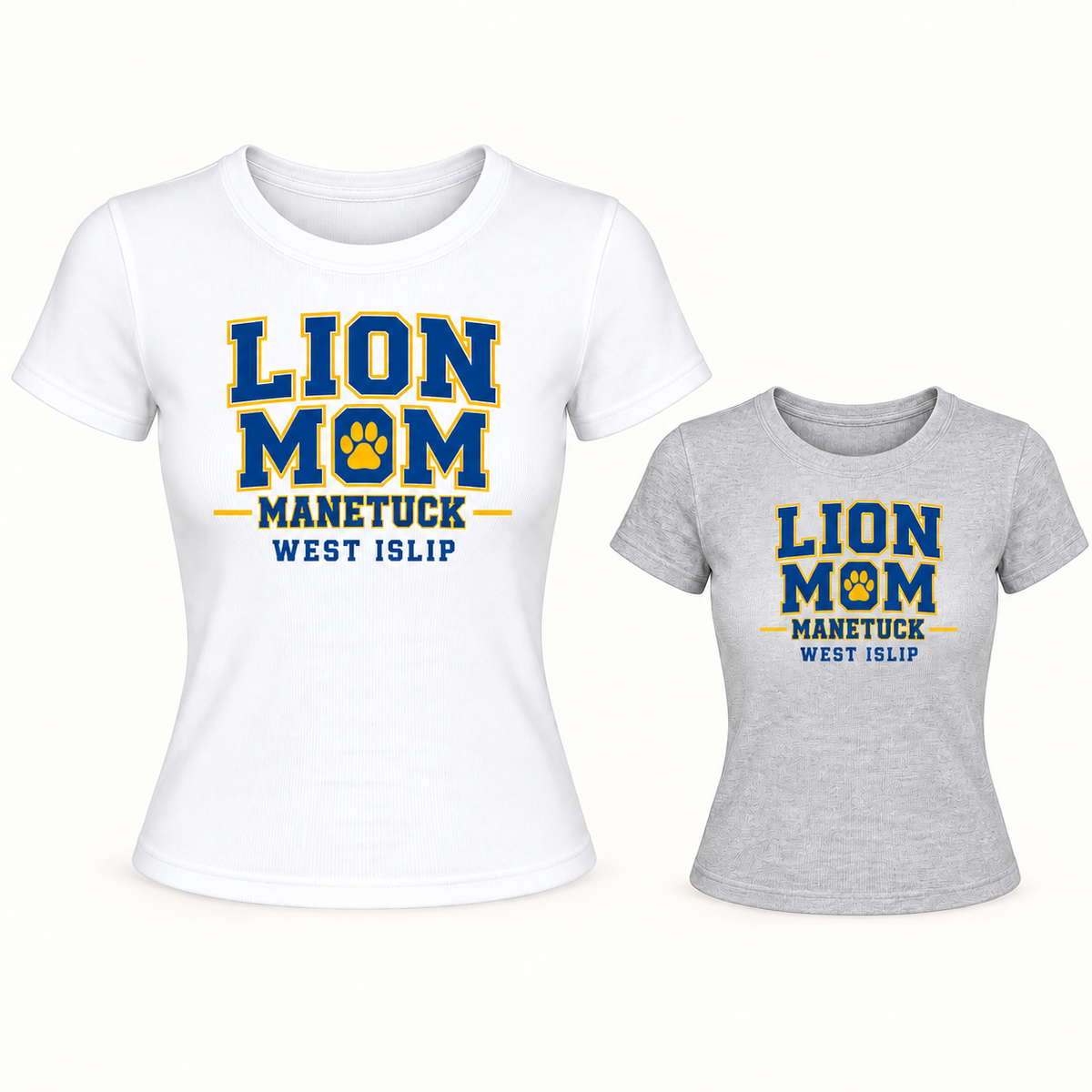 Manetuck Lion Mom Women's Micro-Rib Baby Tee — White, Athletic Heather