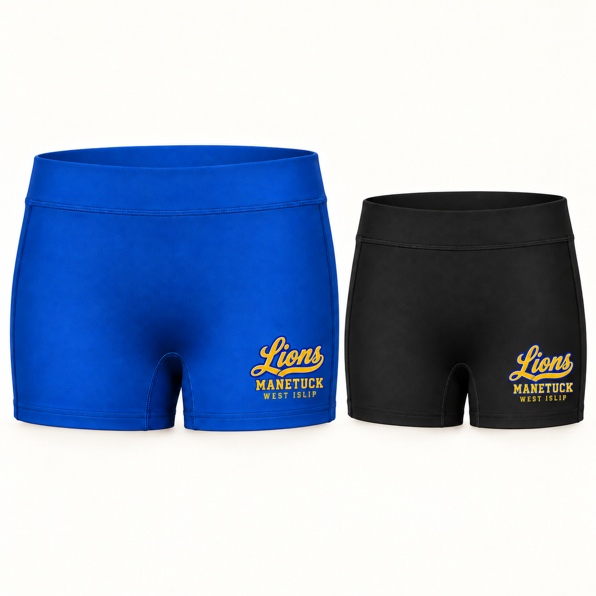 Manetuck Lions Script Women's Training Shorts — Royal, Black