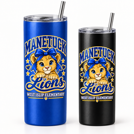 Manetuck Little Lions 20 oz Skinny Tumbler — Royal Blue, Black