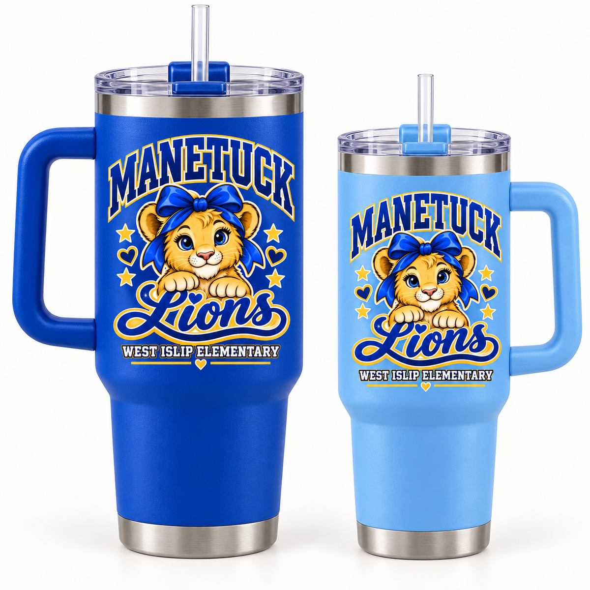 Manetuck Little Lions 40 oz Handle Tumbler — Royal Blue, Light Blue