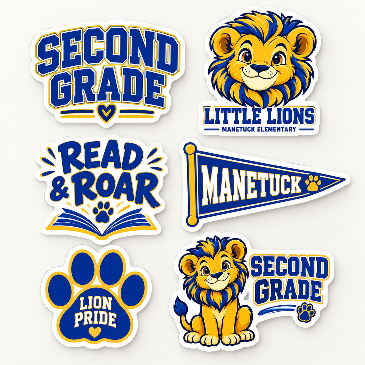 Manetuck Second Grade Lion Sticker Pack — 6 Stickers — sticker pack
