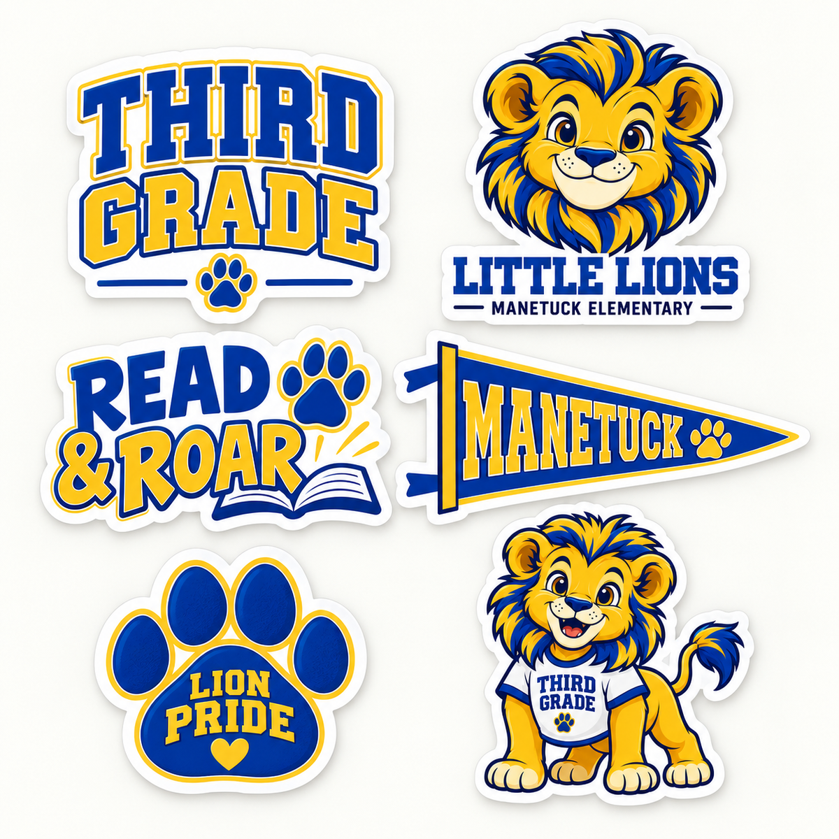 Manetuck Third Grade Lion Sticker Pack — 6 Stickers — sticker pack