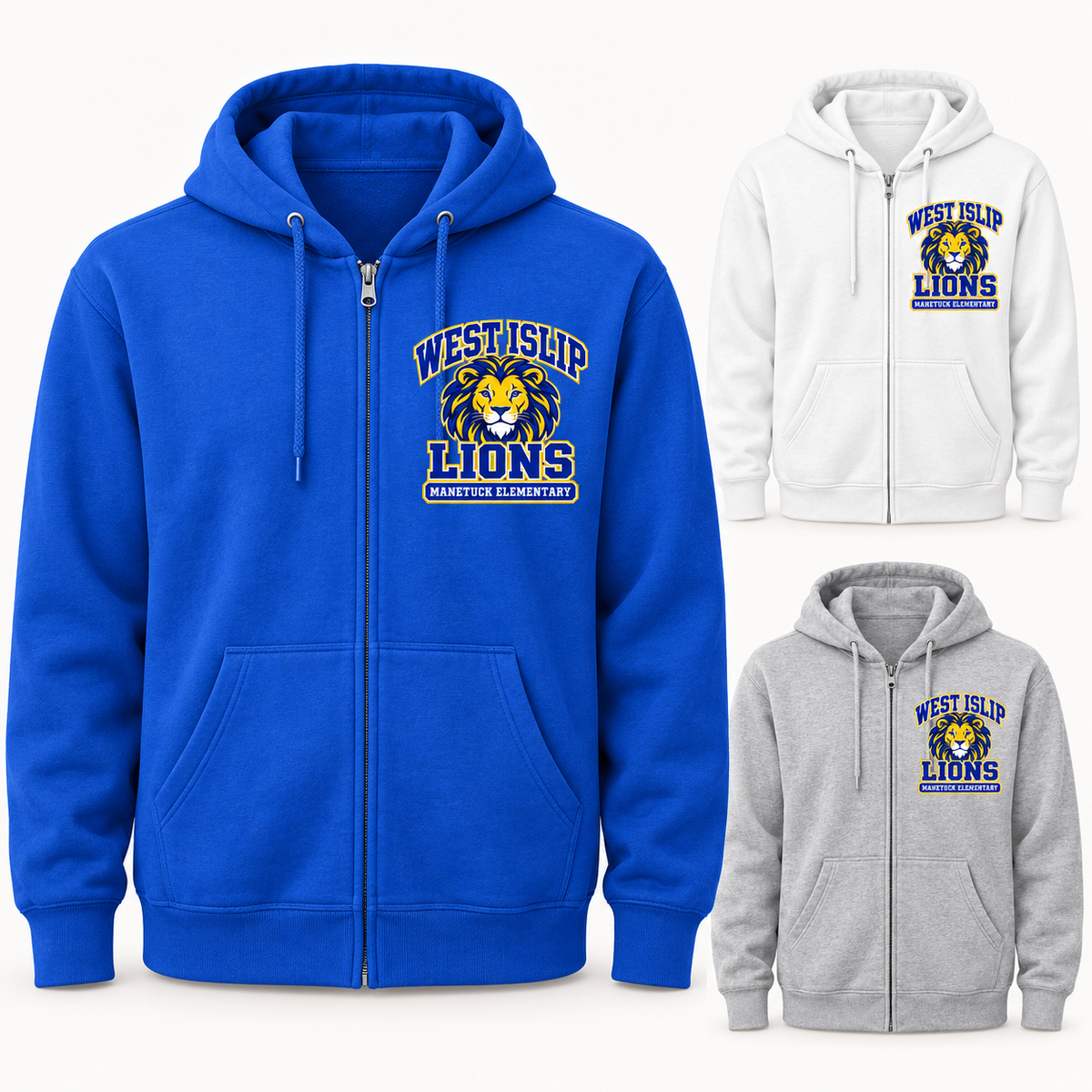 Manetuck Varsity Pride Adult Zip-Up Hoodie — Royal, White, Athletic Heather
