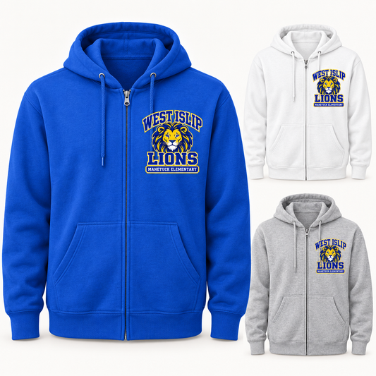 Manetuck Varsity Pride Adult Zip-Up Hoodie — Royal, White, Athletic Heather