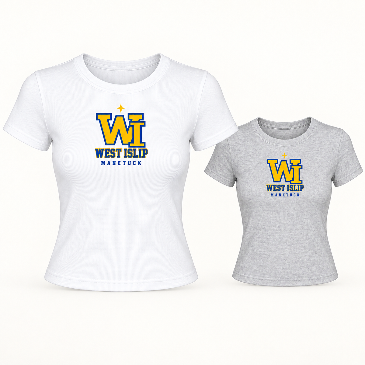Manetuck Women's Varsity Micro-Rib Baby Tee — White, Athletic Heather