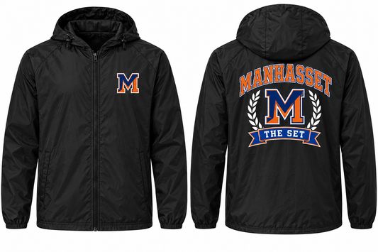 Manhasset Varsity Windbreaker — Black front and back