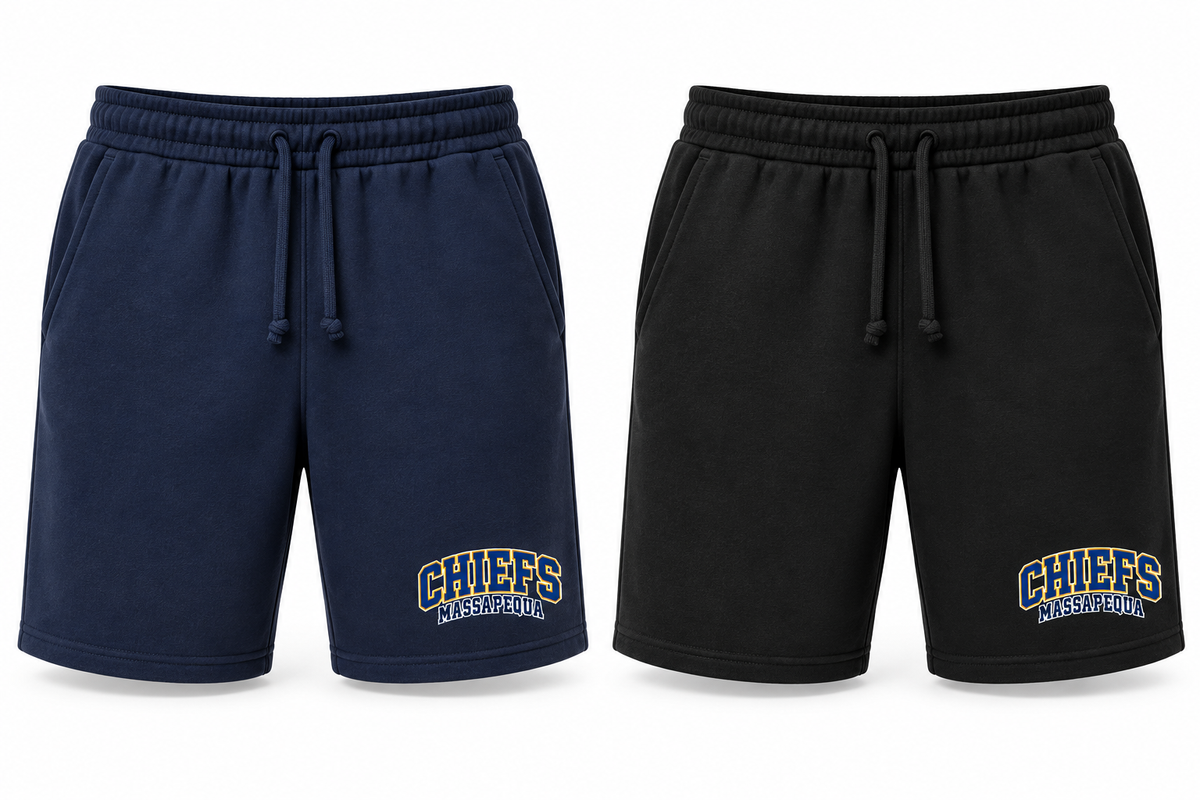 Massapequa Chiefs Wordmark Fleece Shorts — Navy, Black
