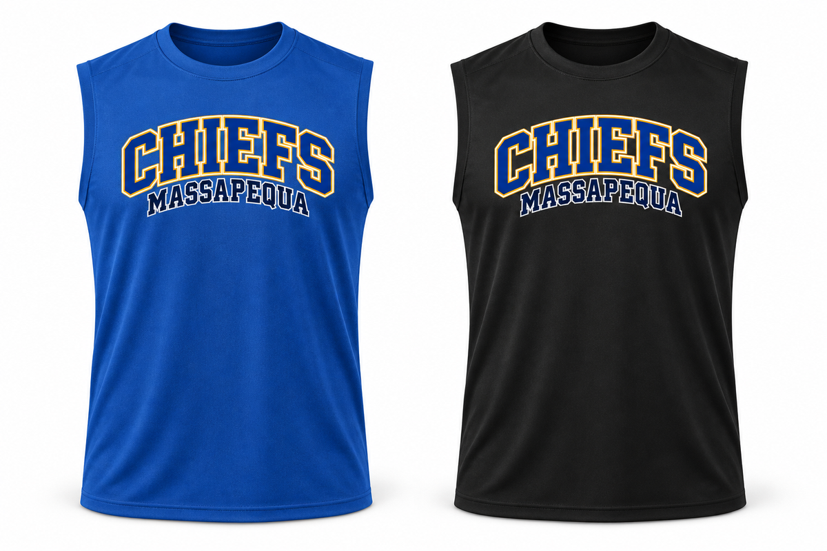 Massapequa Chiefs Wordmark Sleeveless Shirt — Royal Blue, Black