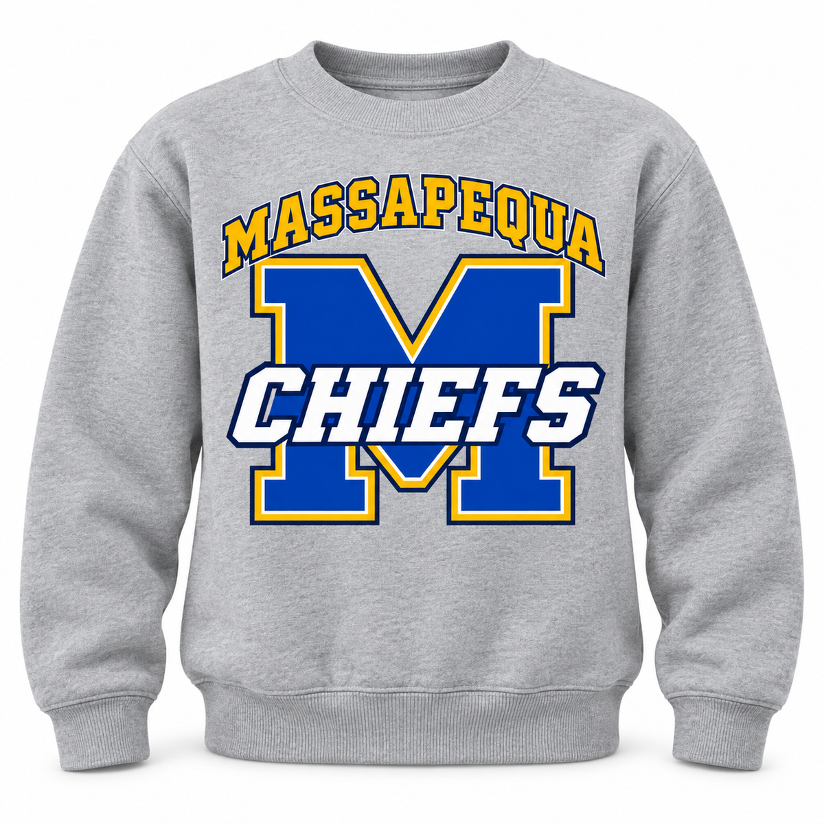 Massapequa Chiefs Youth Varsity M Crewneck — Sport Gray