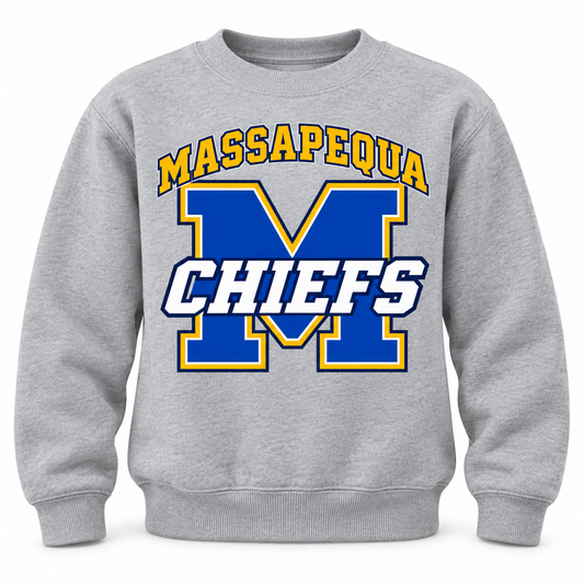 Massapequa Chiefs Youth Varsity M Crewneck — Sport Gray