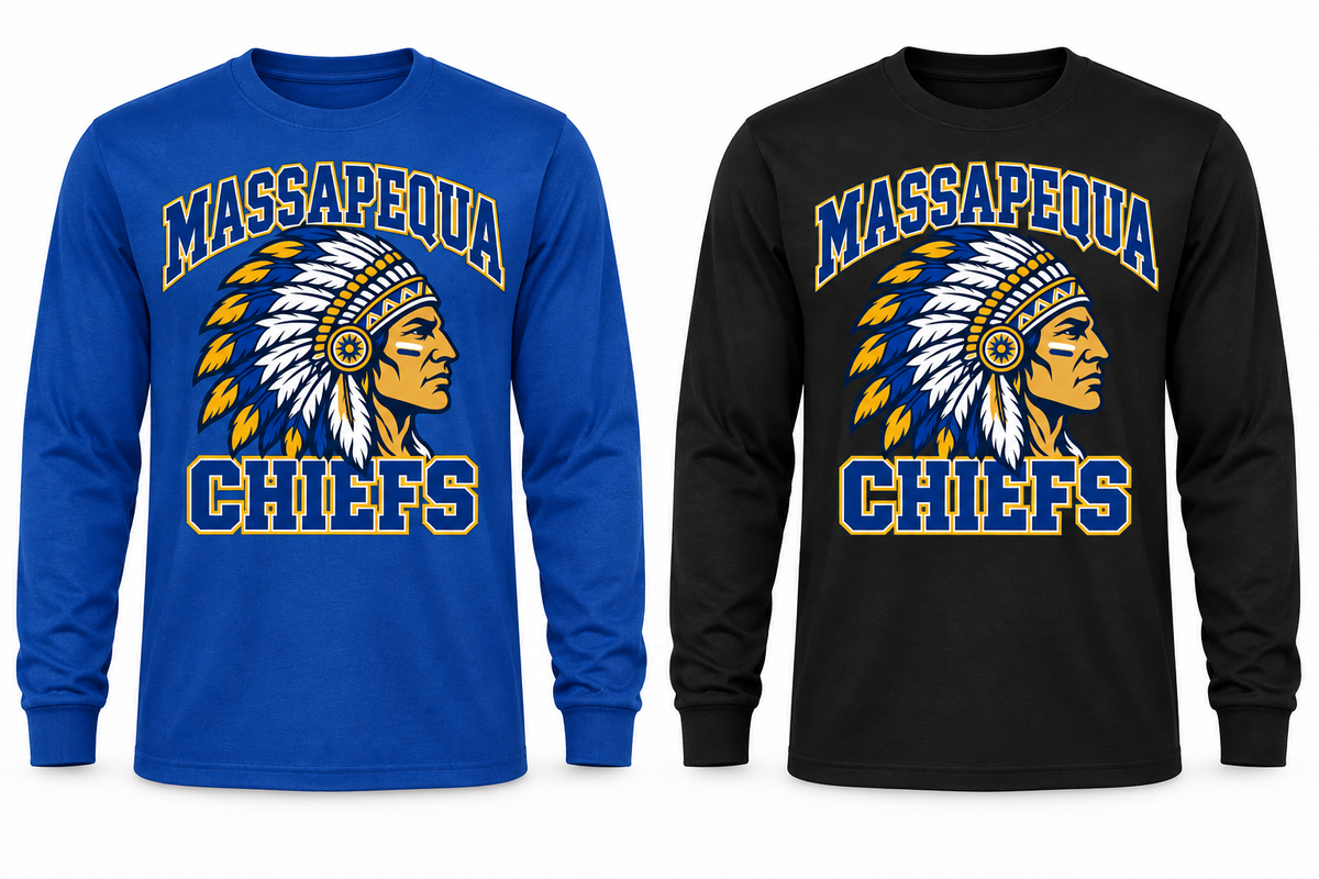 Massapequa Chiefs Heritage Crest Long Sleeve — Royal Blue, Black