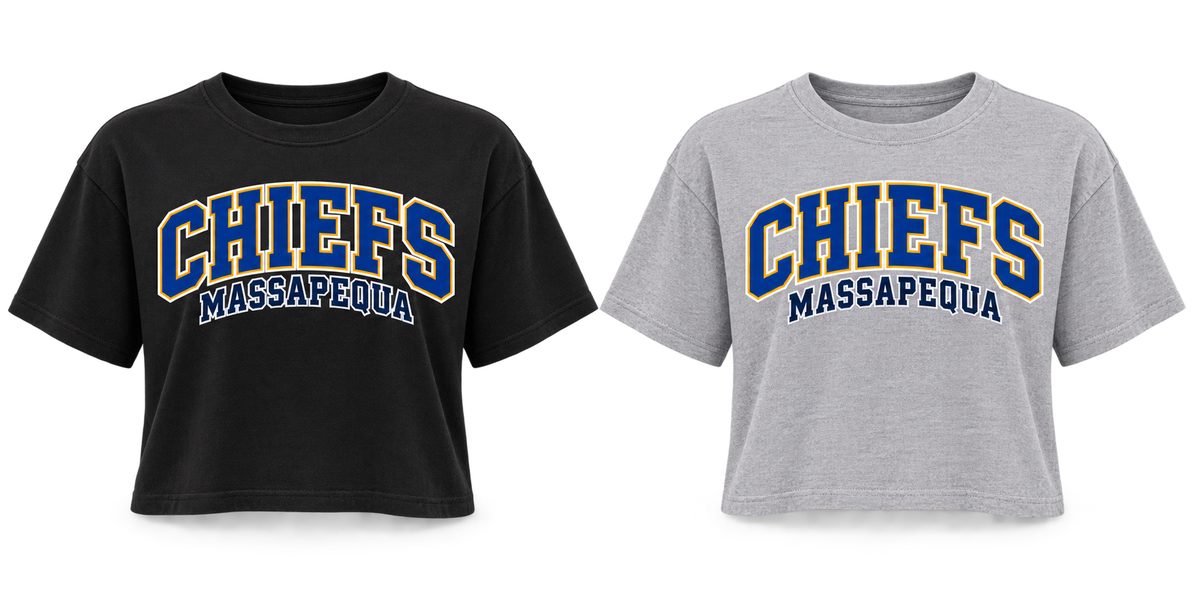 Massapequa Women's Chiefs Crop Tee — Black, Sport Gray