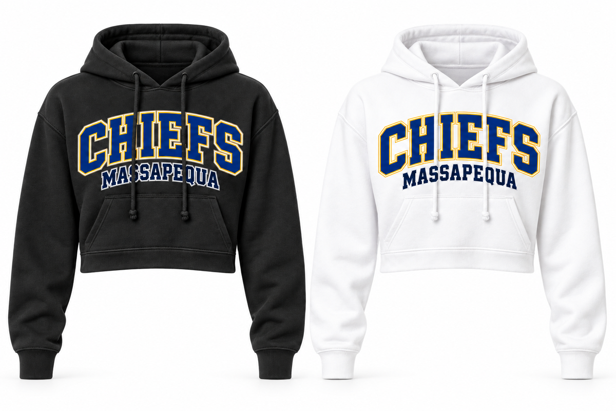 Massapequa Women's Chiefs Cropped Hoodie — Black, White
