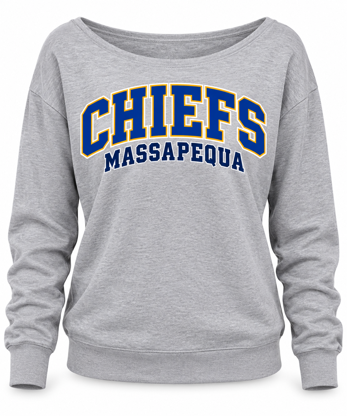 Massapequa Women's Chiefs Wide-Neck Sweatshirt — Sport Gray