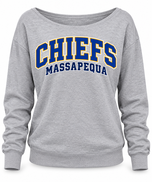 Massapequa Women's Chiefs Wide-Neck Sweatshirt — Sport Gray