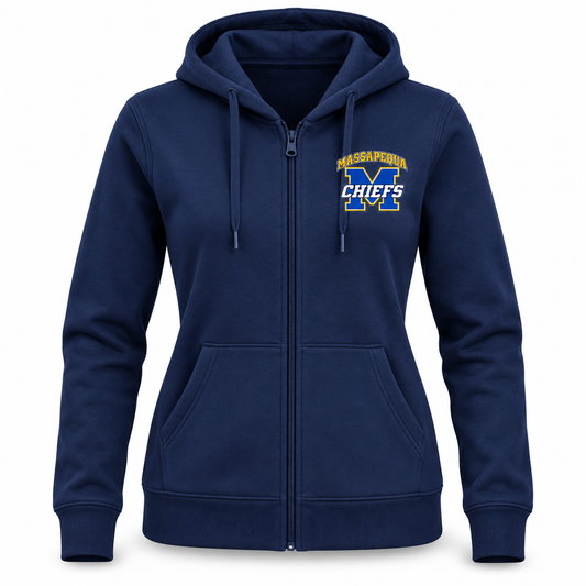 Massapequa Chiefs Women's Varsity M Zip-Up Hoodie — Navy