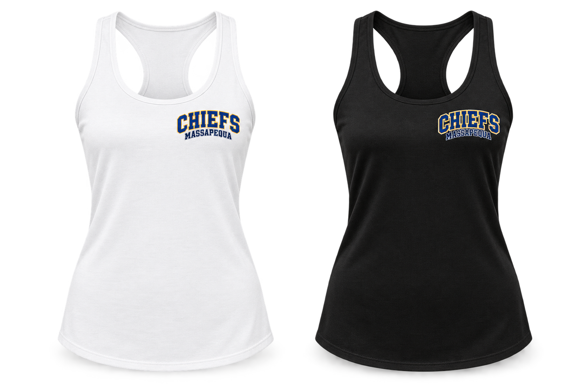 Massapequa Women's Chiefs Racerback Tank — White, Black