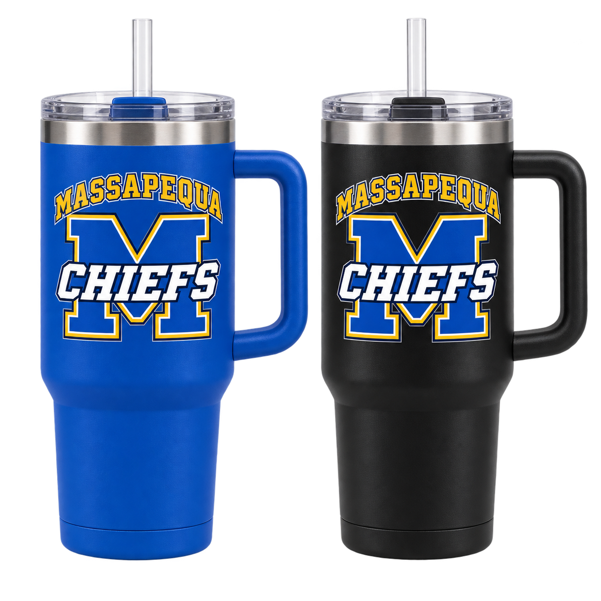 Massapequa Chiefs Varsity M 40 oz Handle Tumbler — Royal Blue, Black
