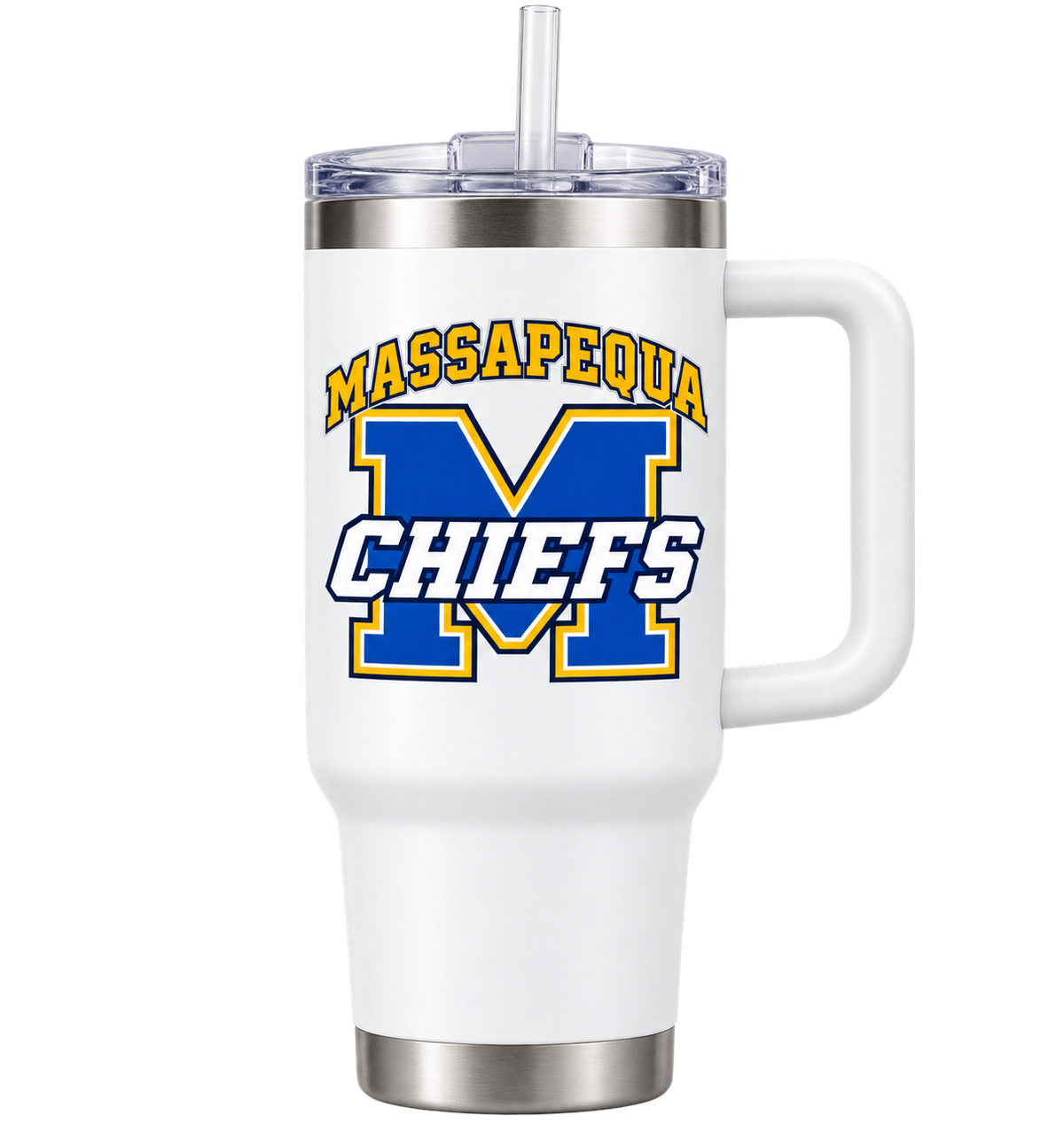 Massapequa Chiefs Varsity M 40 oz Handle Tumbler — White