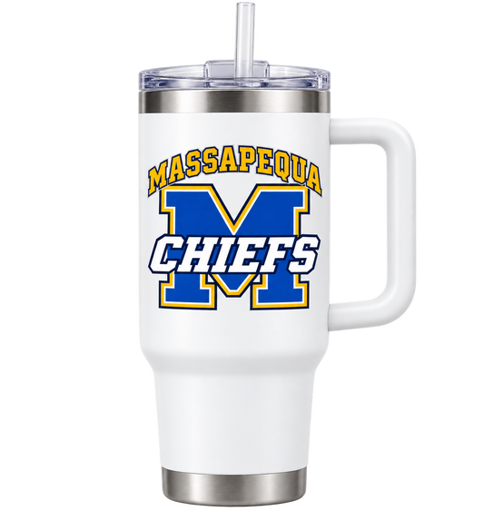 Massapequa Chiefs Varsity M 40 oz Handle Tumbler — White